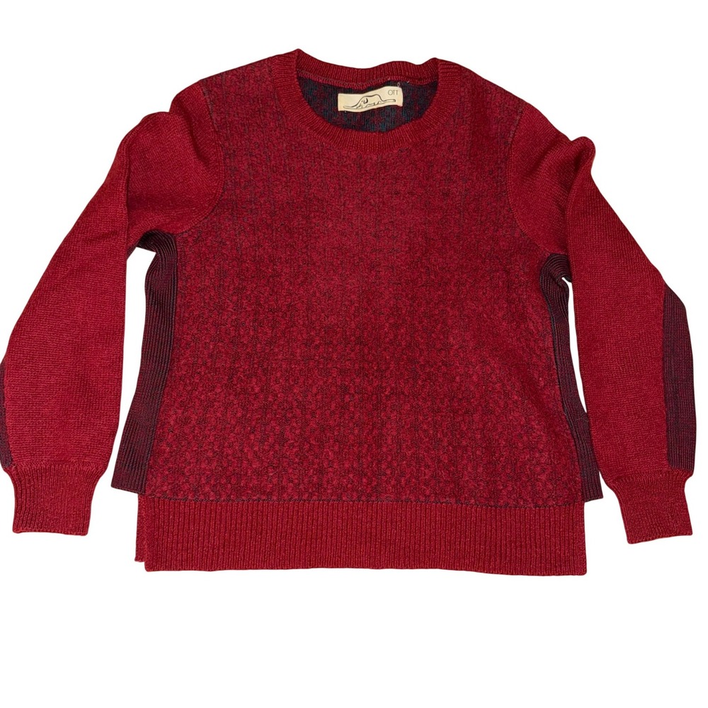 OTT Women's Red Wool Alpaca‎ Blend Textured Crewneck Sweater Size 36